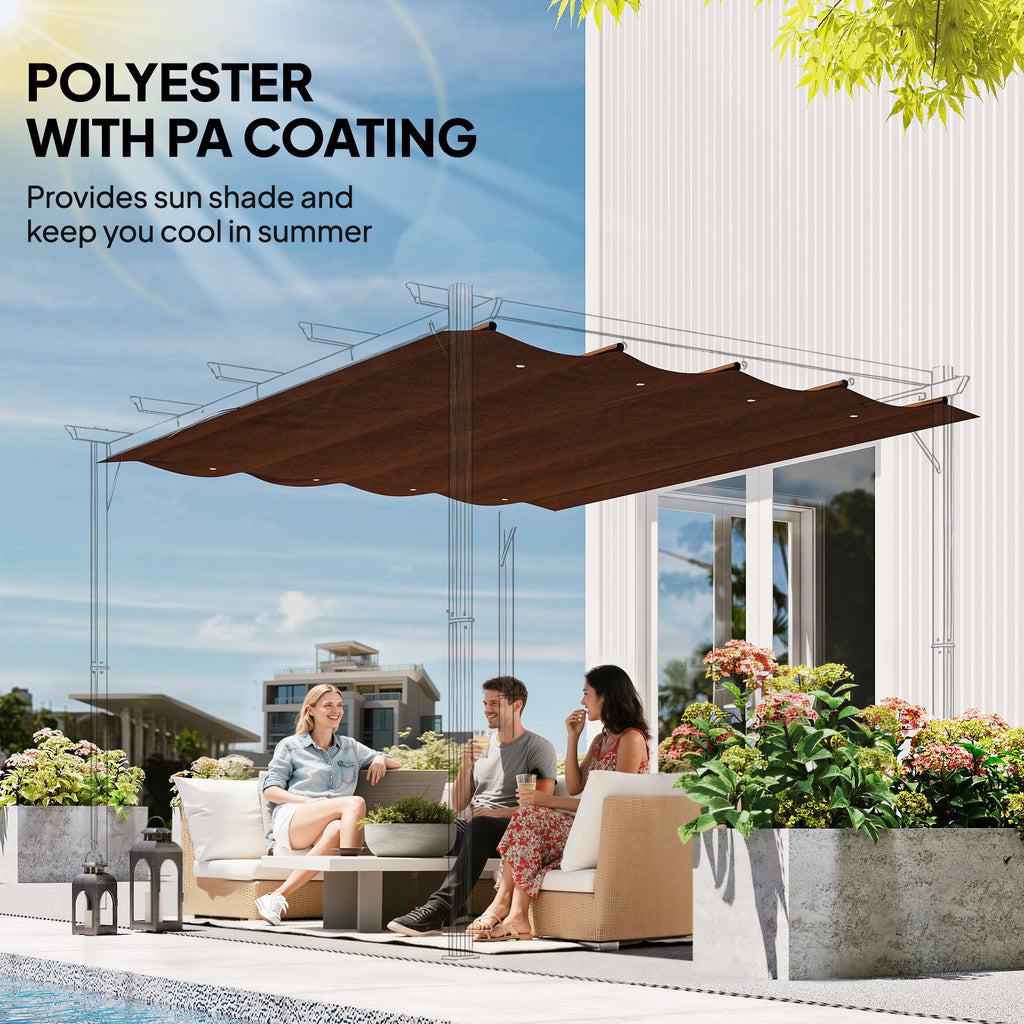 Outsunny Pergola Cover Roof, 2.86 x 2.45 m Retractable Sun Shade Top for 3 x 2m Pergola Frame, UV30+ Protected, Coffee