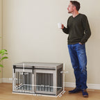 PawHut 98cm Dog Crate Furniture with Removable Cushion for Large Dogs - Grey