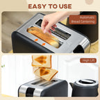 Stainless Steel Kettle and Toaster Set, 1.7L 3000W Fast Boil Kettle & 2 Slice Toaster Kitchen Set with 7 Level Browning Controls, Defrost, Reheat, Auto Off, Boil-dry Protection, Black