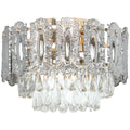 Chandelier Ceiling Light, 3-Light Flush Mount Fixture with Dual Crystal and Smoke Glass Shade, 40 cm LED Ceiling Light for Living Room Bedroom, 3 E14 Sockets, Bulbs Not Included, Gold Tone