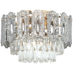 Chandelier Ceiling Light, 3-Light Flush Mount Fixture with Dual Crystal and Smoke Glass Shade, 40 cm LED Ceiling Light for Living Room Bedroom, 3 E14 Sockets, Bulbs Not Included, Gold Tone
