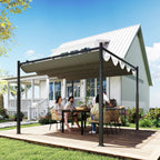 Outsunny 3 x 3(m) Metal Pergola with Retractable Roof and Magnetic Fixture, Outdoor Gazebo Garden Pergola Kit Sun Shade Canopy, UPF30+, 80mm Metal Column, Grey