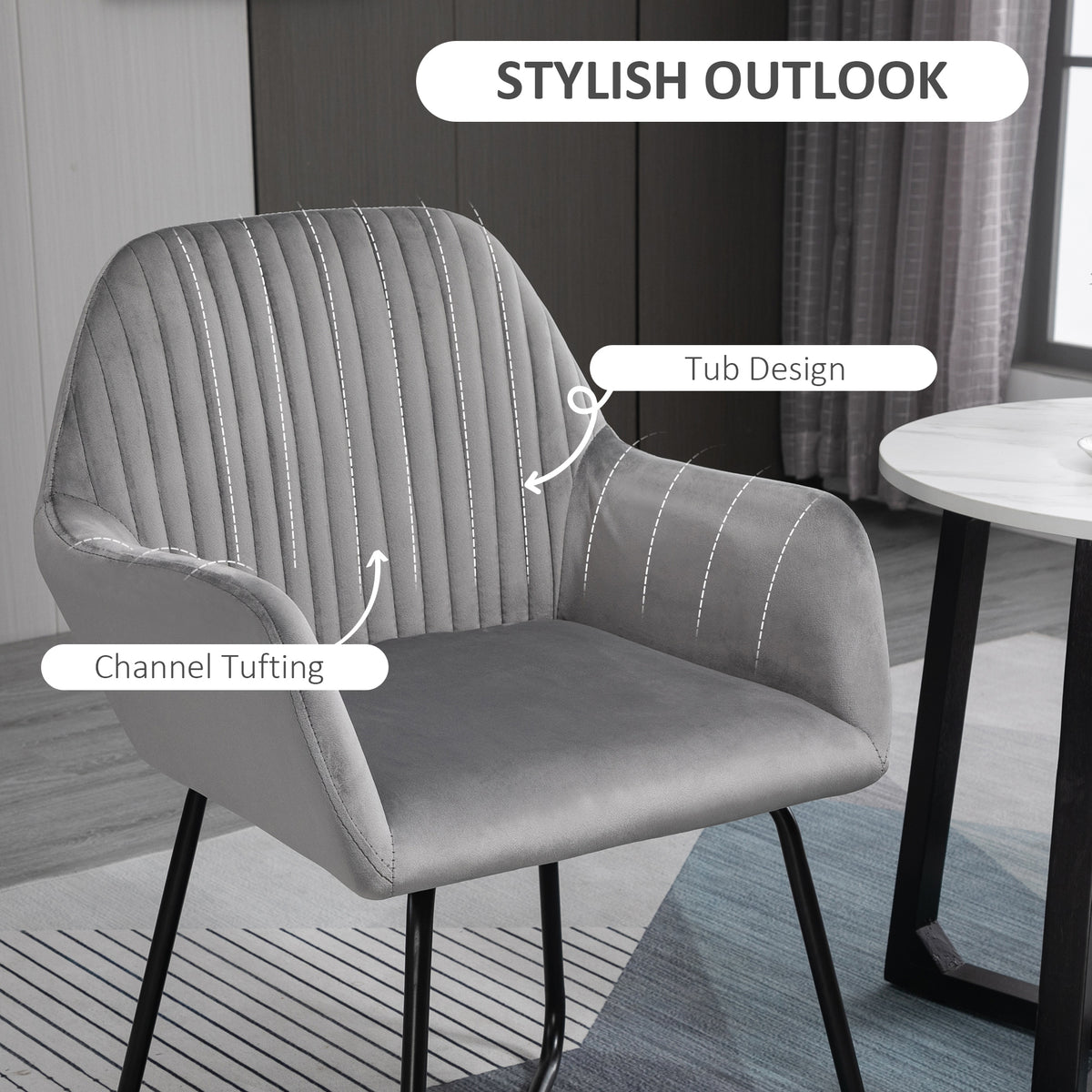 Modern Arm Chair Upholstered Accent Chair with Metal Base for Living Room Grey