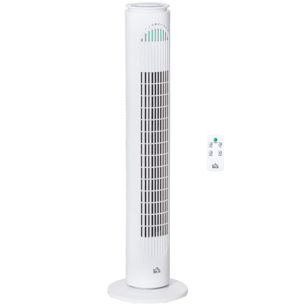 30'' Freestanding Tower Fan, 3 Speed 3 Mode, 10h Timer, 70 Degree Oscillation, LED Light, 5M Remote Controller, White
