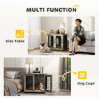 PawHut Indoor Dog Crate Furniture End Table with Soft Washable Cushion, Lockable Front Door, for Medium Dogs - Black