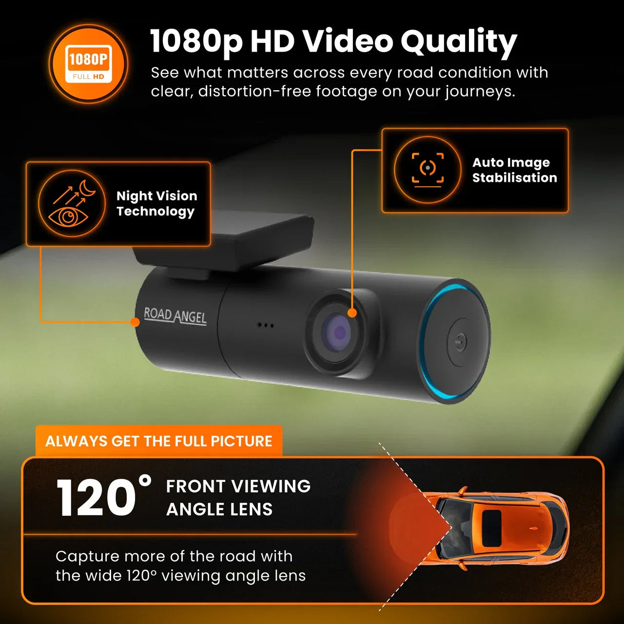 Road Angel Halo Spark Deluxe 1080p Dash Cam with 64GB SD Card & Hardwire Kit