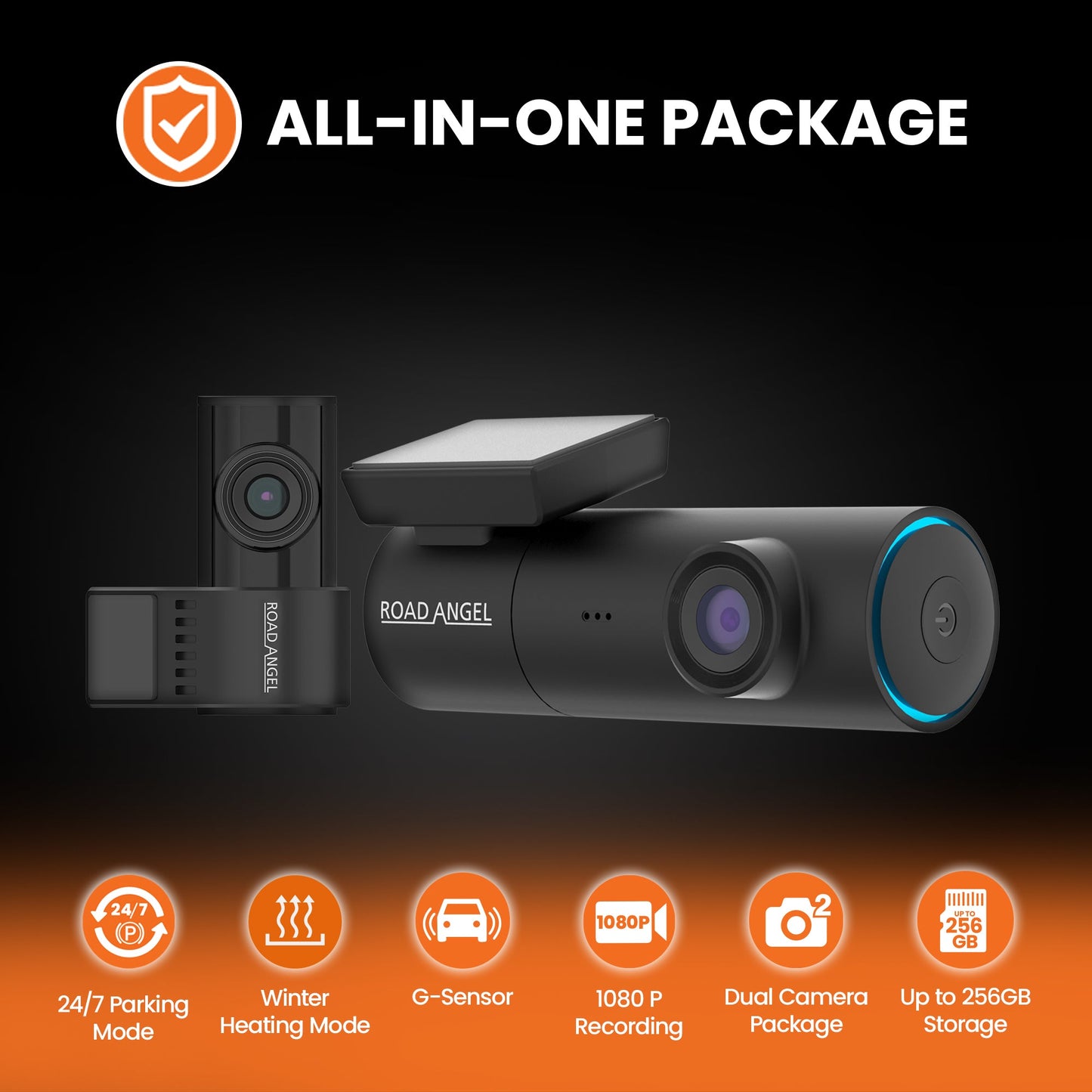 Road Angel Halo Spark Dual Deluxe 1080p Front & Rear Dash Cam with 64GB SD Card & Hardwire Kit