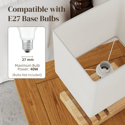 Bedside Lamp with USB A+C Charging Ports and 3 Phone Stands, Modern Table Lamp with Solid Wood Base and Fabric Shade for Bedroom Living Room Office, E27 Socket, Bulb Not Included, White