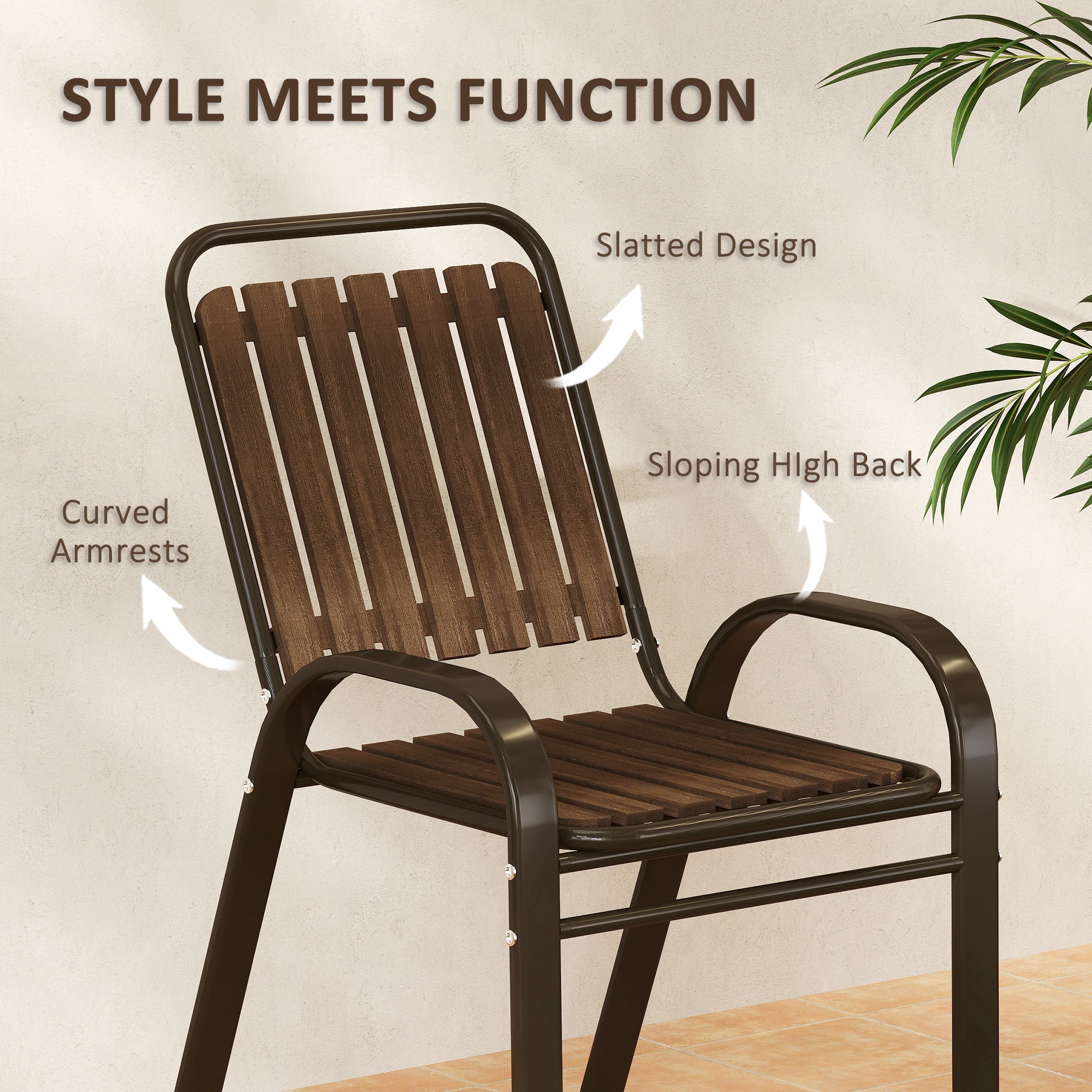 Outsunny 3 Pieces Patio Bistro Set with Stackable Chairs, Tempered Glass Table, for Outdoor, Balcony, Patio, Garden, Dark Brown