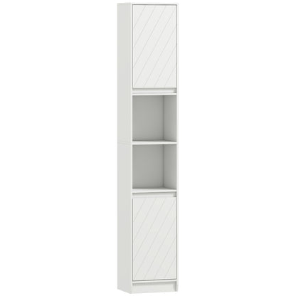 Narrow Bathroom Cabinet, Slim Bathroom Storage Unit with Open Compartment, Freestanding Storage Cupboard with Adjustable Shelves for Small Spaces, 30 x 24 x 170 cm, White