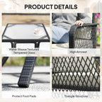 Outsunny 3 Pieces Rattan Bistro Set with Glass Top Coffee Table, Chairs and Cushions for Outdoor, Patio, Balcony, Cream