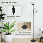 LED Floor Lamp for Living Room, 180cm Tall Standing Lamp, Mother and Child Uplighter with Adjustable Gooseneck, Black