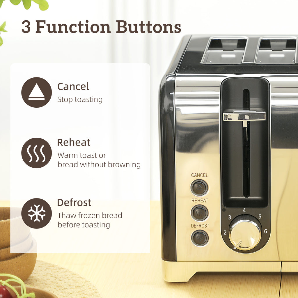 Kettle and Toaster Set, 1.7L 3000W Rapid Boil Jug Kettle with Otter Thermostat, Limescale Filter, 4 Slice Toaster with 7 Browning Controls, Crumb Tray, LED Strip, Black