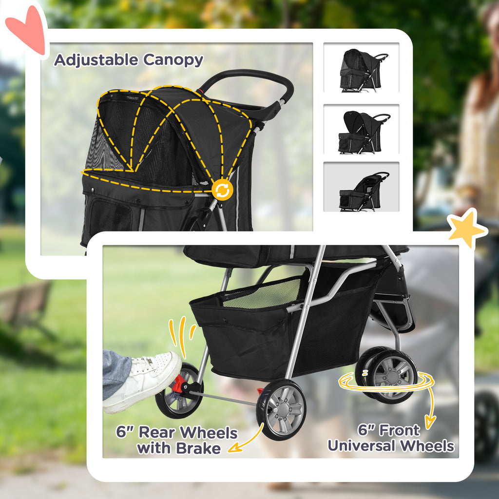 PawHut 3 Wheel Pet Stroller for Small and Miniature Dogs, Black