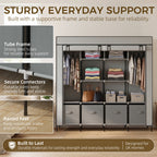 Fabric Wardrobe for Bedroom, Portable Cloth Wardrobe with 10 Compartments, 2 Hanging Rails and 4 Fabric Drawers, 166 x 42.5 x 169.5cm, Dark Grey