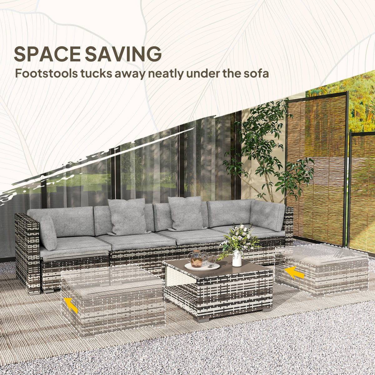 Outsunny Seven-Piece Rattan Patio Furniture Set, with Cushions - Grey