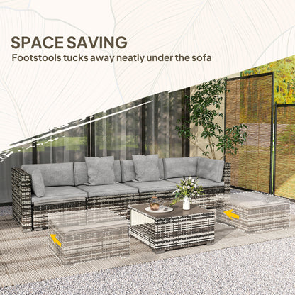 Outsunny Seven-Piece Rattan Patio Furniture Set, with Cushions - Grey