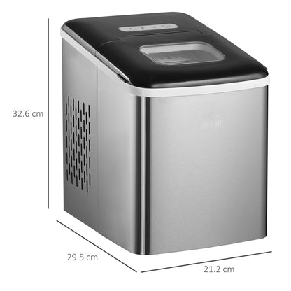 Ice Maker Machine Countertop, 9 Ice Cubes in 8 Mins, 12KG in 24Hrs, Self-Cleaning Portable Ice Cube Maker w/ Adjustable Ice Size, Ice Scoop, Basket, Stainless Steel, No Plumbing Required, Black