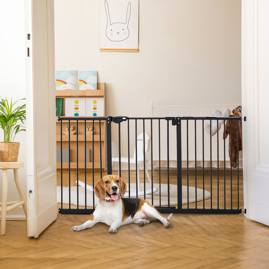 PawHut Adjustable Safety Gate w/ Three Extensions, Four Adjustable Screws, Black