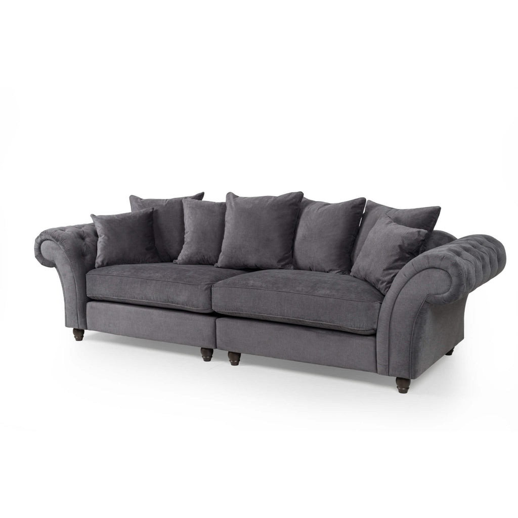 Charcoal Grey Rolled‑Arm 4‑Seater Sofa