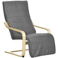 HOMCOM Wooden Armchair, Upholstered Linen Lounge Chair with Adjustable Footrest & Removable Cushion, Poang Chair for Living Room, Dark Grey