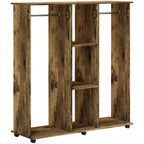 Open Wardrobe Double Mobile Storage Shelves Organizer W/6 Wheels-Rustic Brown
