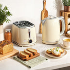 Polished Retro 40-100°C Kettle and Toaster Set - Cream