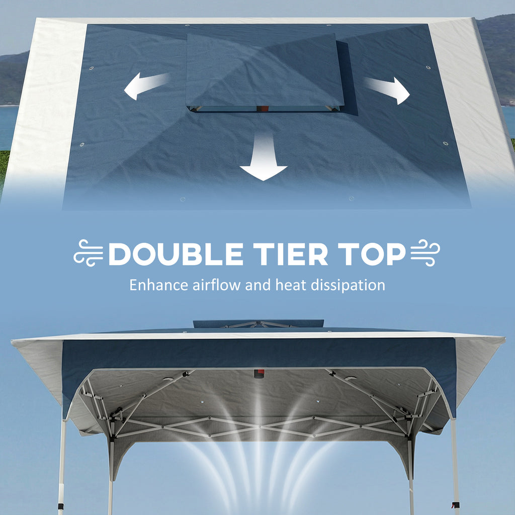 Outsunny 3.5 x 3.5 m Pop Up Gazebo with One-Push Setup, UPF50+ Double Tier Garden Party Tent Marquee with Carry Bag, Blue
