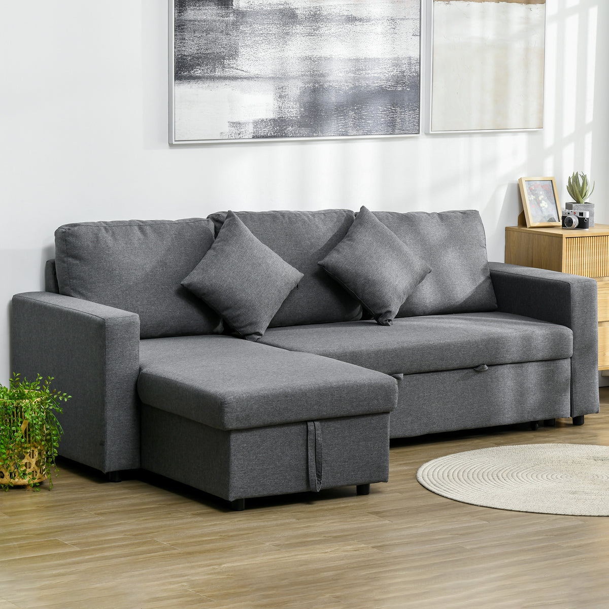 3 Seater Sofa Bed with Storage, Delivered to Your Home for Free, Dark Grey