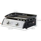 Outsunny Gas Plancha Barbecue Grill with 2 Stainless Steel Burner, 5kW, Portable Tabletop Gas BBQ with Non-Stick Griddle for Camping Picnic Garden Party Festival