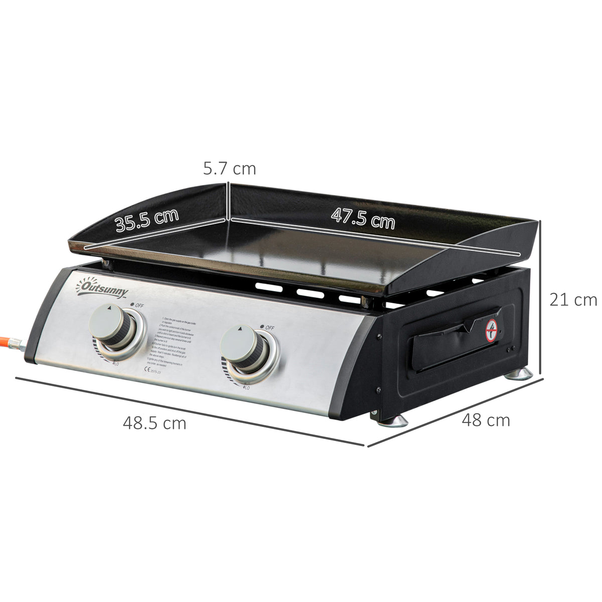 Outsunny Gas Plancha Barbecue Grill with 2 Stainless Steel Burner, 5kW, Portable Tabletop Gas BBQ with Non-Stick Griddle for Camping Picnic Garden Party Festival