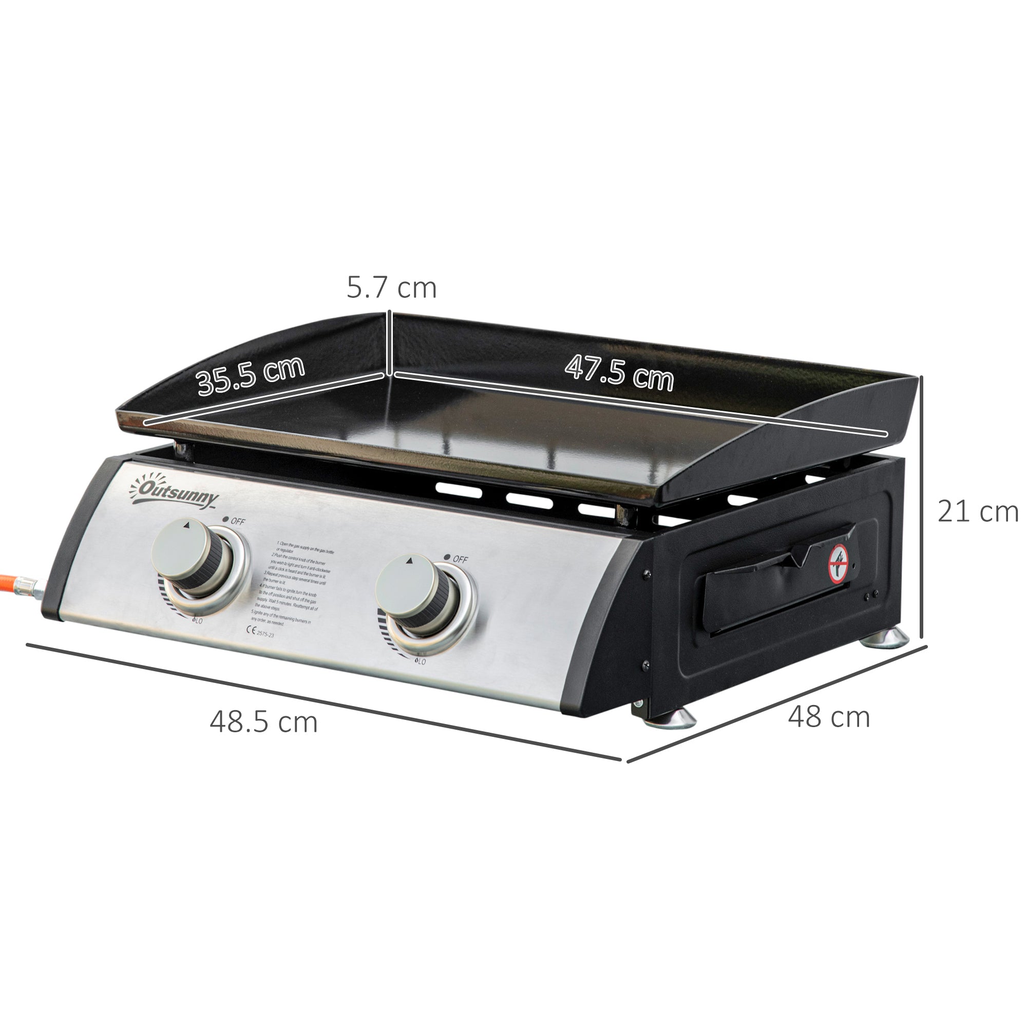 Outsunny Gas Plancha Barbecue Grill with 2 Stainless Steel Burner, 5kW, Portable Tabletop Gas BBQ with Non-Stick Griddle for Camping Picnic Garden Party Festival