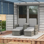 Outsunny Rattan Sun Lounger w/ Storage Tea Table & Footstools, Grey