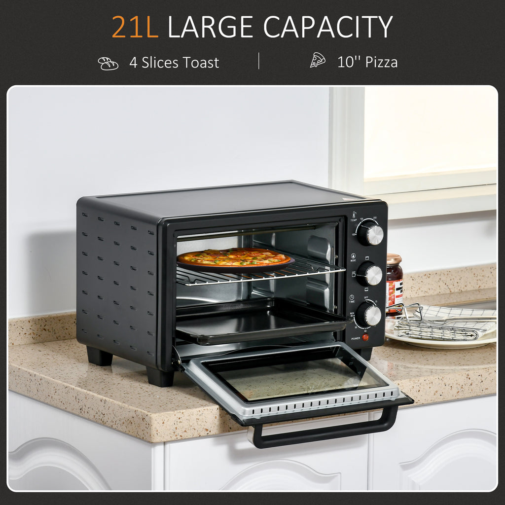 21L Mini Countertop Oven, 100°C-230°C Adjustable Temp - Black