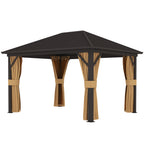 Outsunny 3.6 x 3 m Aluminium Hardtop Gazebo, with Accessories - Brown