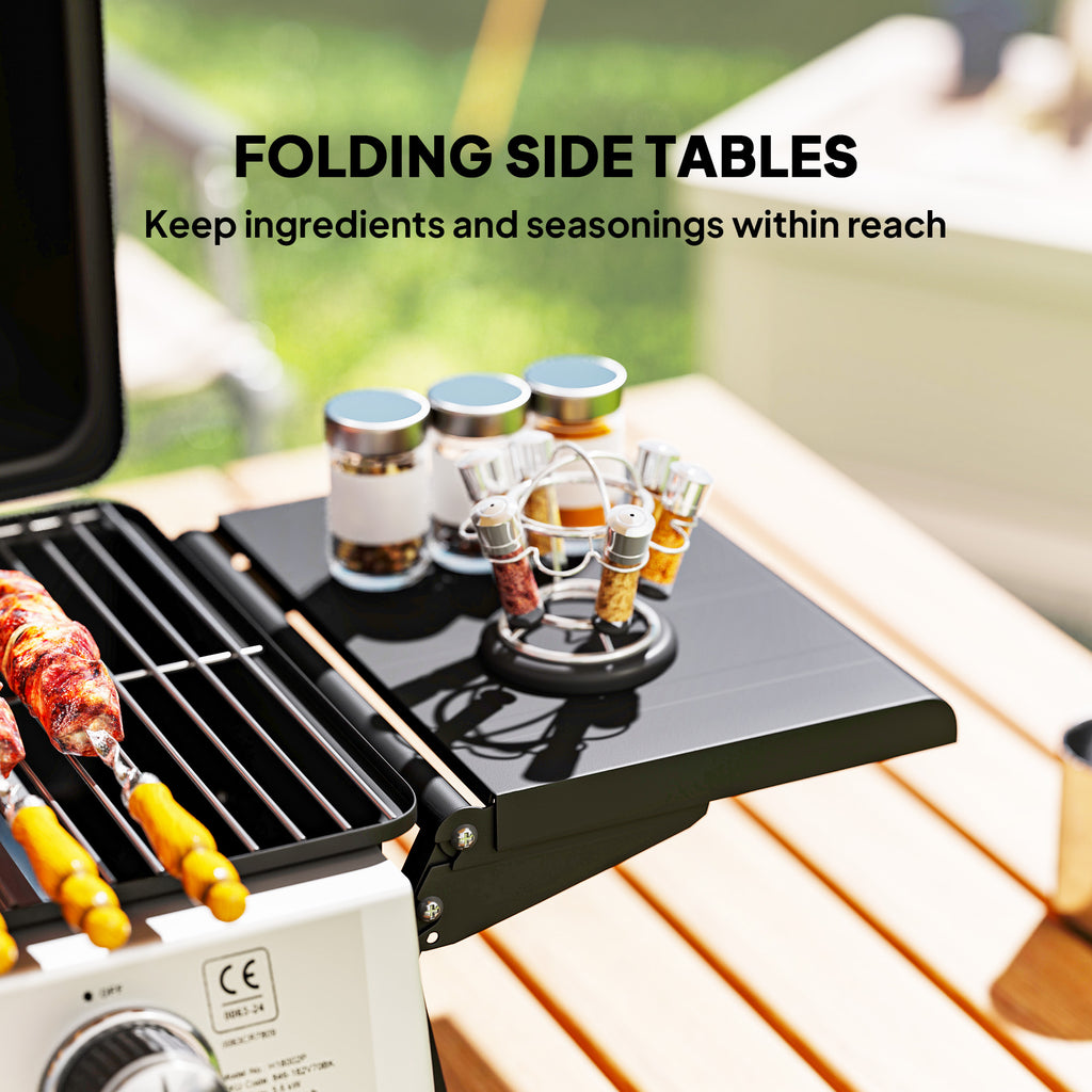Outsunny Two-Burner Compact Gas Grill with 2 Folding Side Shelves - Black