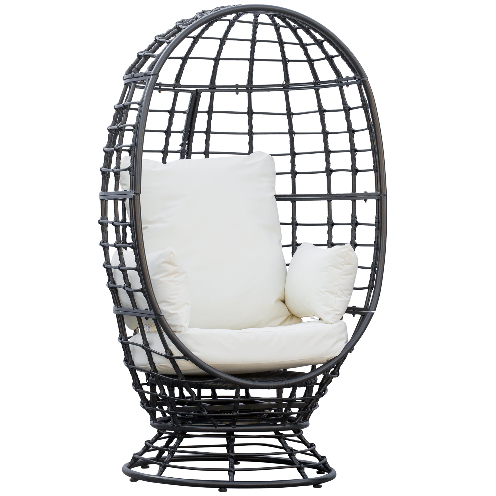 Outsunny 360° Swivel Egg Chair, Garden Rattan Swivel Chair with Thickened Cushion and Pillow, 150 KG Capacity for Indoor Outdoor, Balcony, Patio, Black