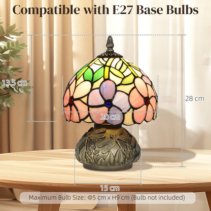 Tiffany-Style Table Lamp with Sculpted Dragonfly Base, Handcrafted Classic Stained Glass Bedside Lamp for Living Room and Bedroom, E27 Socket, Pink