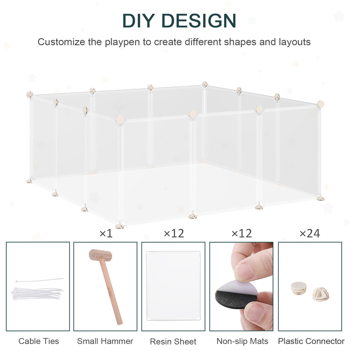 PawHut Pet Playpen DIY Small Animal Cage Open Enclosure Portable Plastic Fence 12 Panels for Hedgehog Guinea Pig White