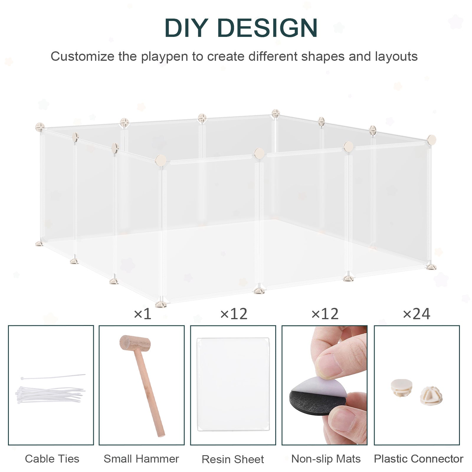 PawHut Pet Playpen DIY Small Animal Cage Open Enclosure Portable Plastic Fence 12 Panels for Hedgehog Guinea Pig White