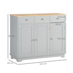 HOMCOM Sideboard with Rubberwood Top and Independent Storage Shelves for Dining Room, Kitchen - Grey