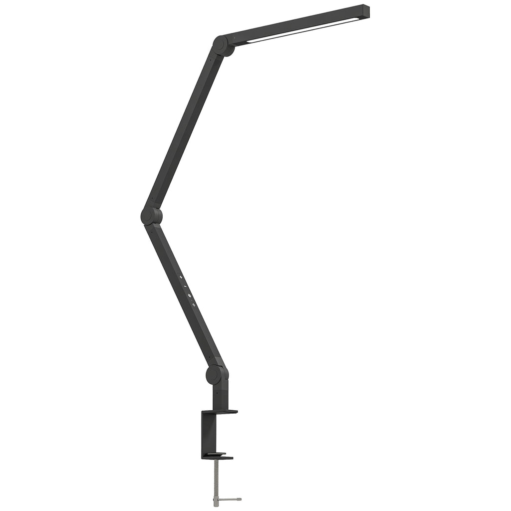 LED Desk Lamp, Dimmable Desk Light with Swing Arm and Clamp, Adjustable Eye-Caring Table Lamp with 2 Colour Modes & 5 Brightness Levels for Study, Drawing, Office, Architect, Task, Black