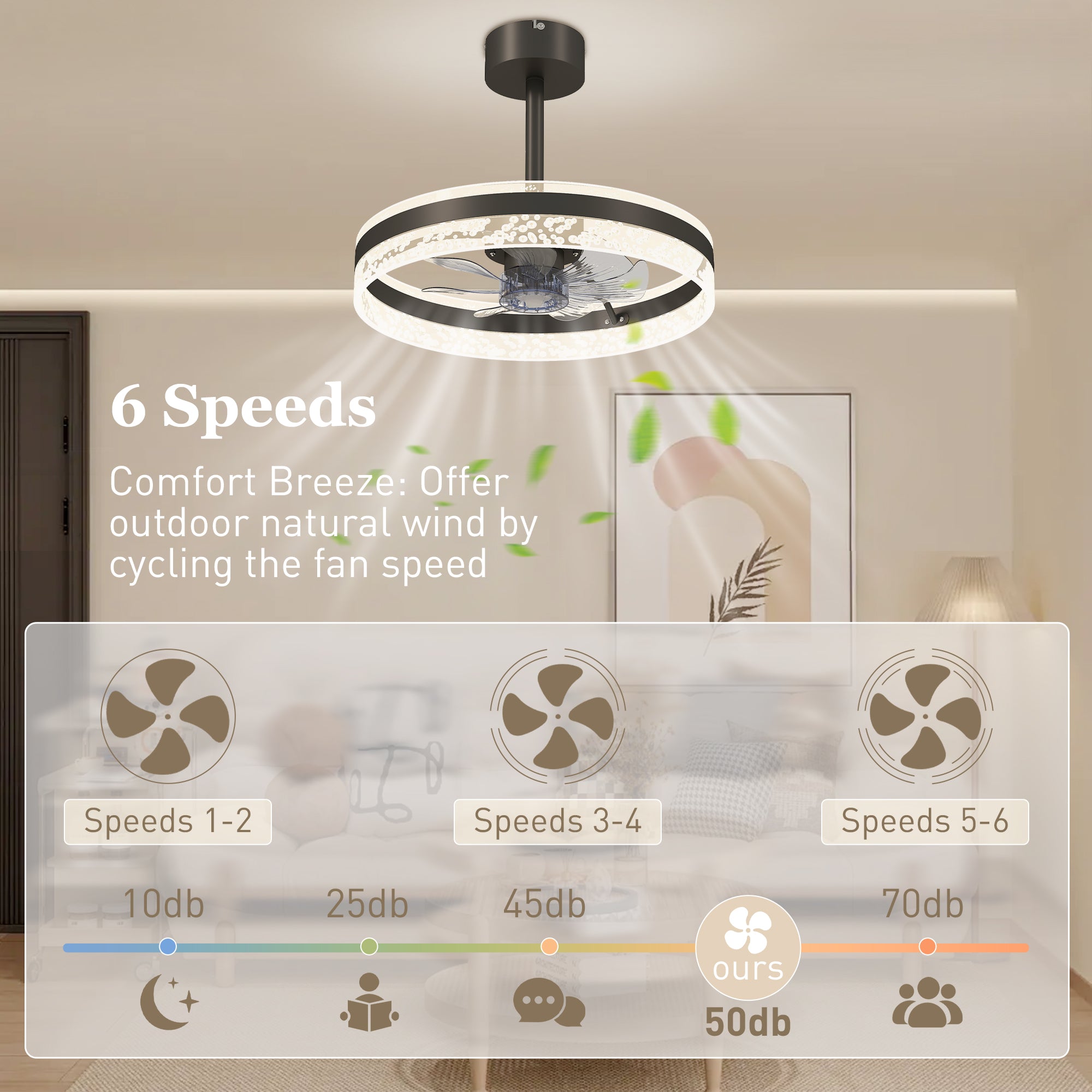 Ceiling Fan with LED Light and Remote - Black