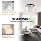 Modern Chandelier, Semi-Flush Mount Ceiling Light with Glass Lampshade, 2 x E27 Bulb Base for Hallway, Dining Room, Living Room, White and Silver