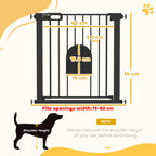 PawHut Dog Gate with Cat Flap Pet Safety Gate Barrier, Stair Pressure Fit, Auto Close, Double Locking, 75-82 cm Black