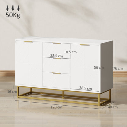 Sideboard with 3 Drawers and Adjustable Shelves for Living Room - White