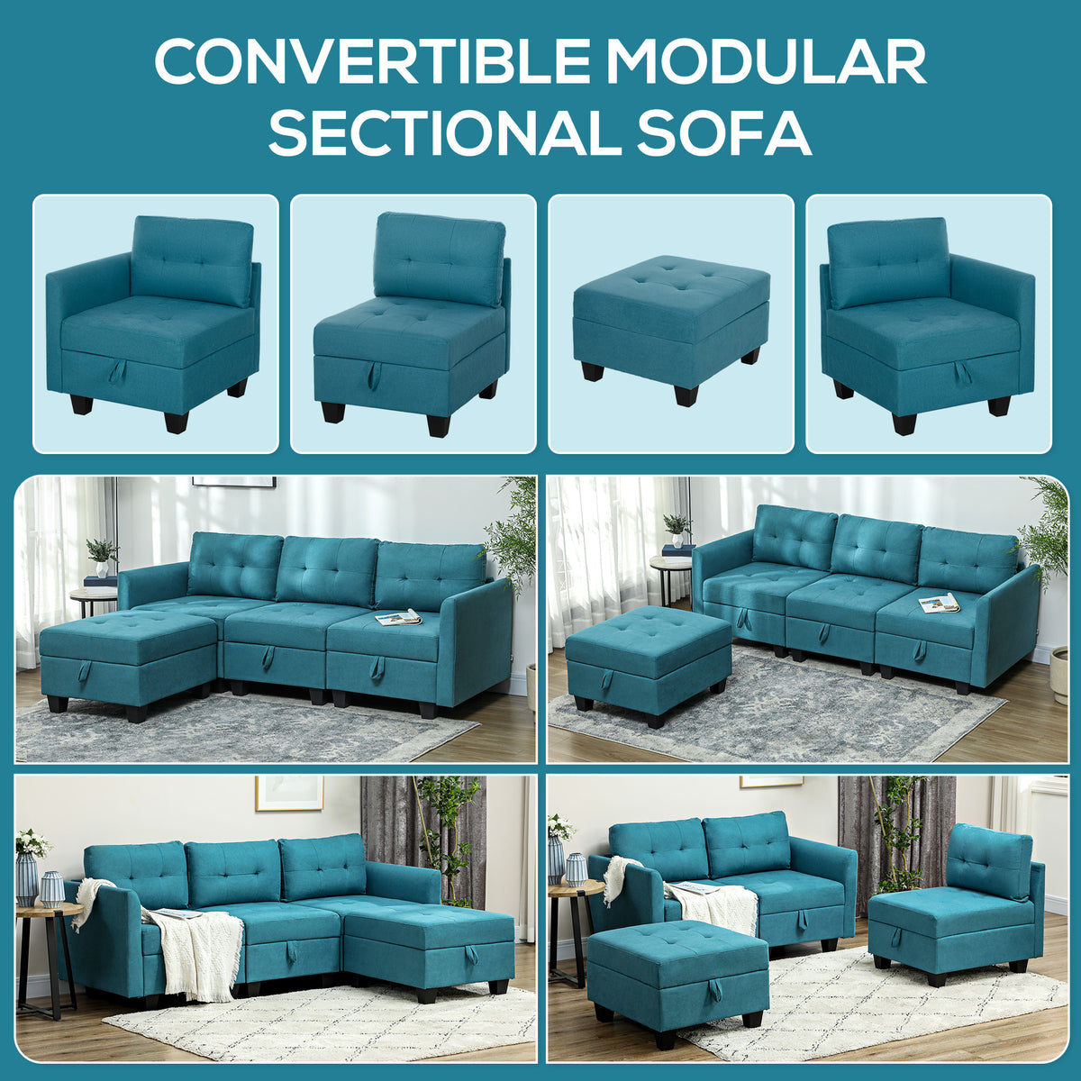 L' Shape Modular Sofa, with Storage - Light Blue