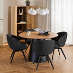 Sullivan Round Dining Table in Oak/Black 120cm includes 4 Marlene Dining Chairs with Armrest and Swivel Function in Black