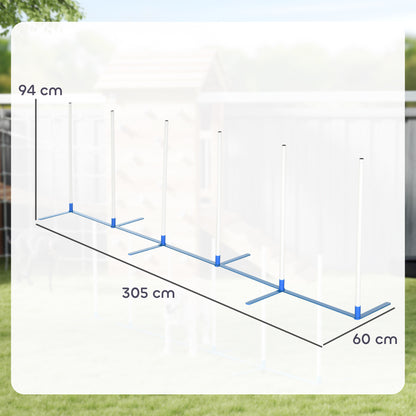 PawHut Dog Agility Equipment Training Adjustable Obstacle Course Set with 6 Weaves Poles Storage Bag for Pet Outdoor Games Exercise