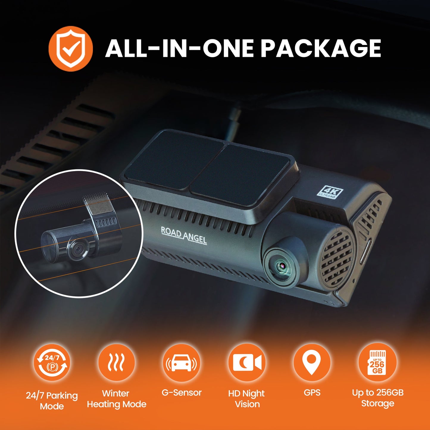 Road Angel Halo Ultima Dual 4K Front & 1080p Rear Dash Cam